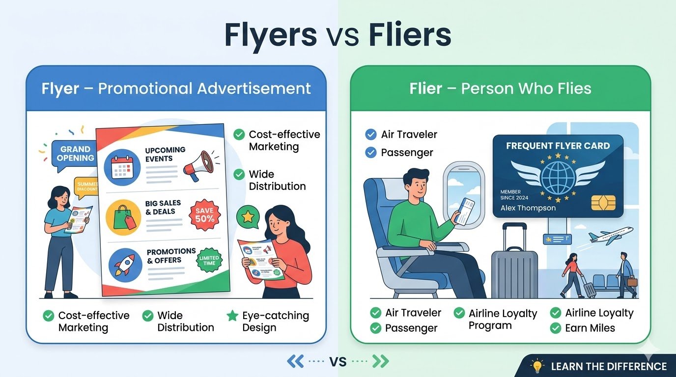 Flyers vs Fliers: Differences, Meaning, Usage, and Examples